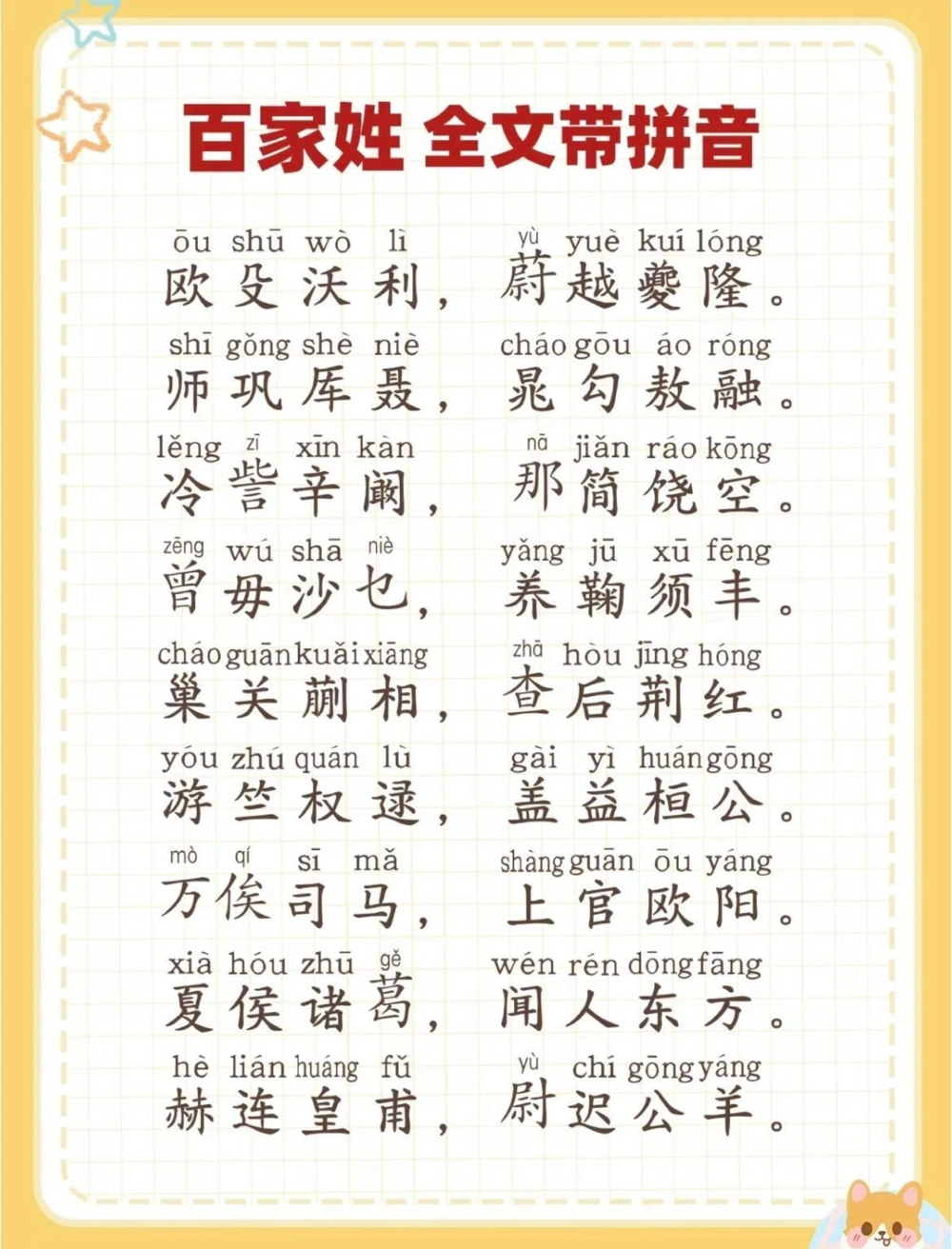 百家姓全文带拼音_中小学精品资料(高清可打印)_百科知识大全集312份高清资料整理版