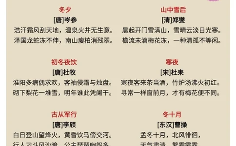 关于冬天的27首经典诗词，为孩子收藏，_中小学精品资料(高清可打印)_古诗词大全集281份高清资料整理版