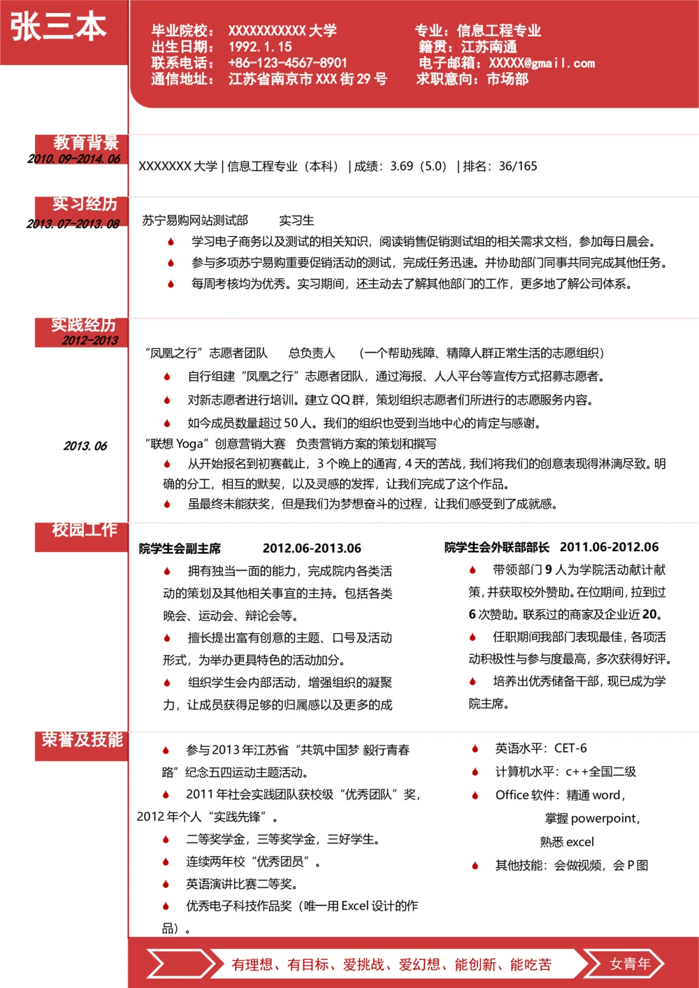a001-201403.红白色_罗列式_适用于应届生_1页式_无内容_无封面_26考研复试_复试真题、简历模板、补充资料（旧版资料）_考研经典面试系列（复试技巧调剂指导口语指导自我介绍导师模板）