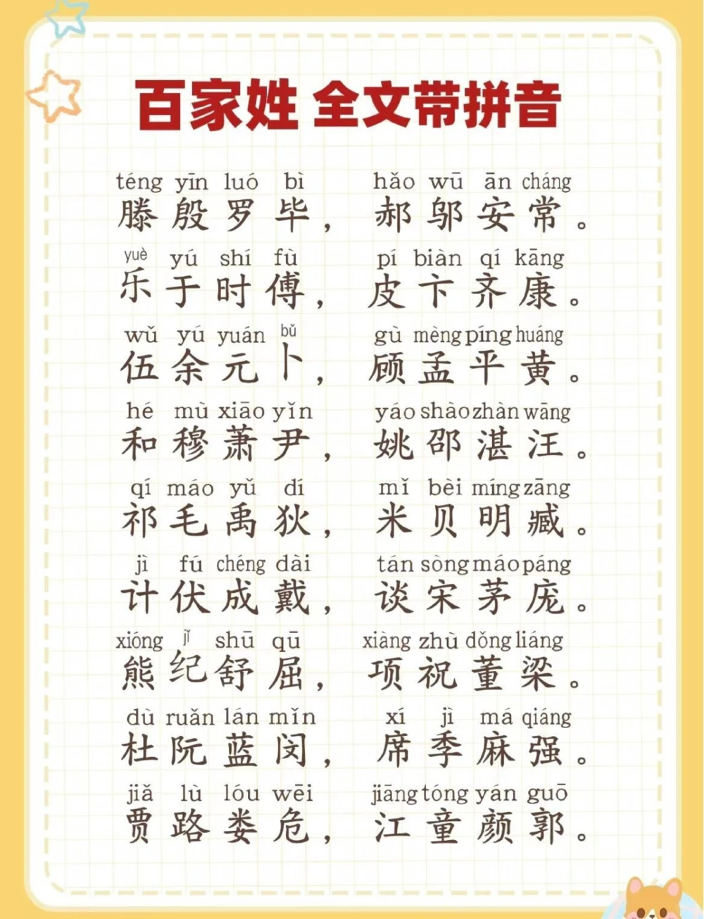 百家姓全文带拼音_中小学精品资料(高清可打印)_百科知识大全集312份高清资料整理版