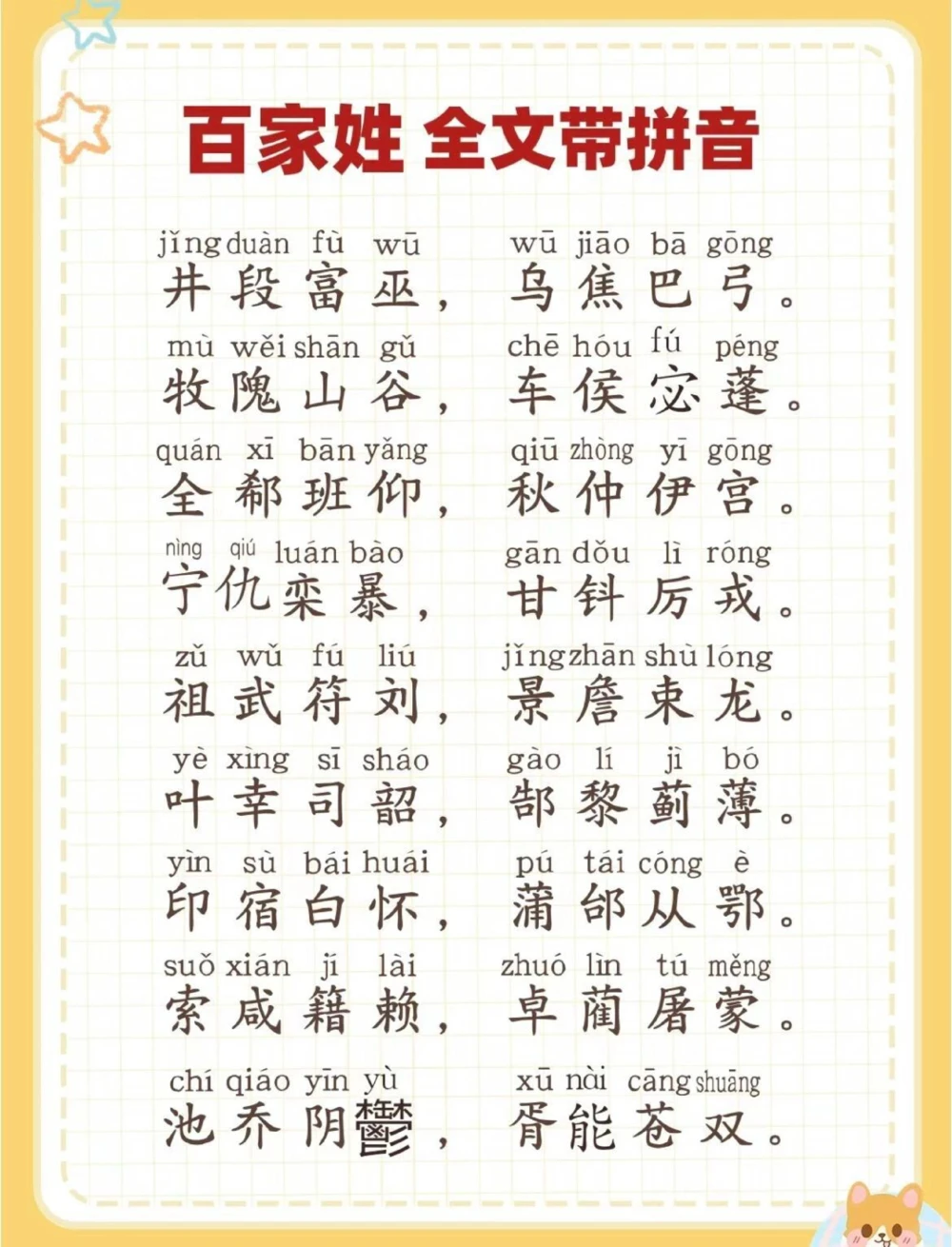 百家姓全文带拼音_中小学精品资料(高清可打印)_百科知识大全集312份高清资料整理版