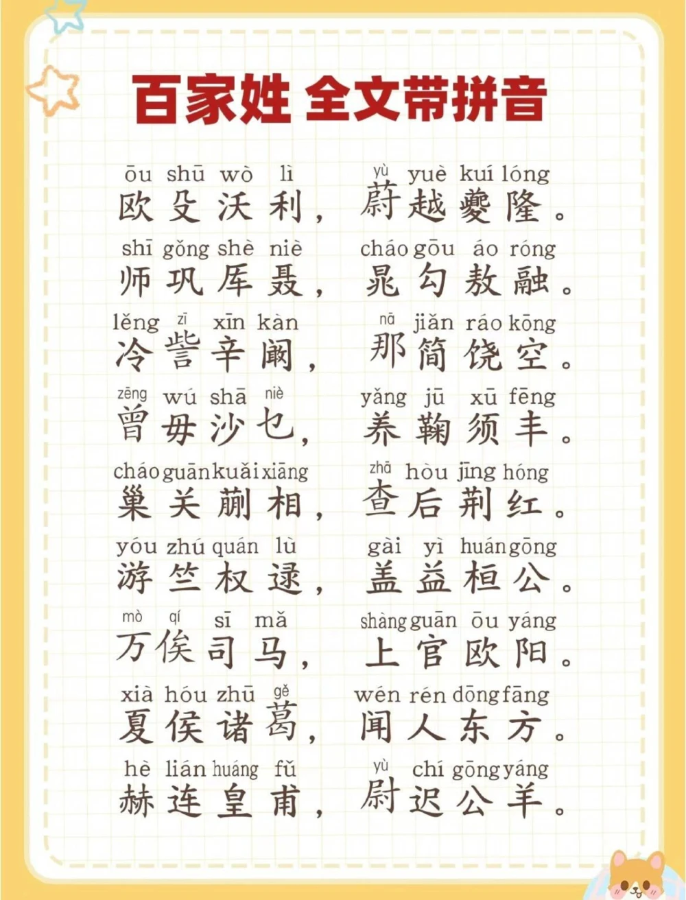 百家姓全文带拼音_中小学精品资料(高清可打印)_百科知识大全集312份高清资料整理版