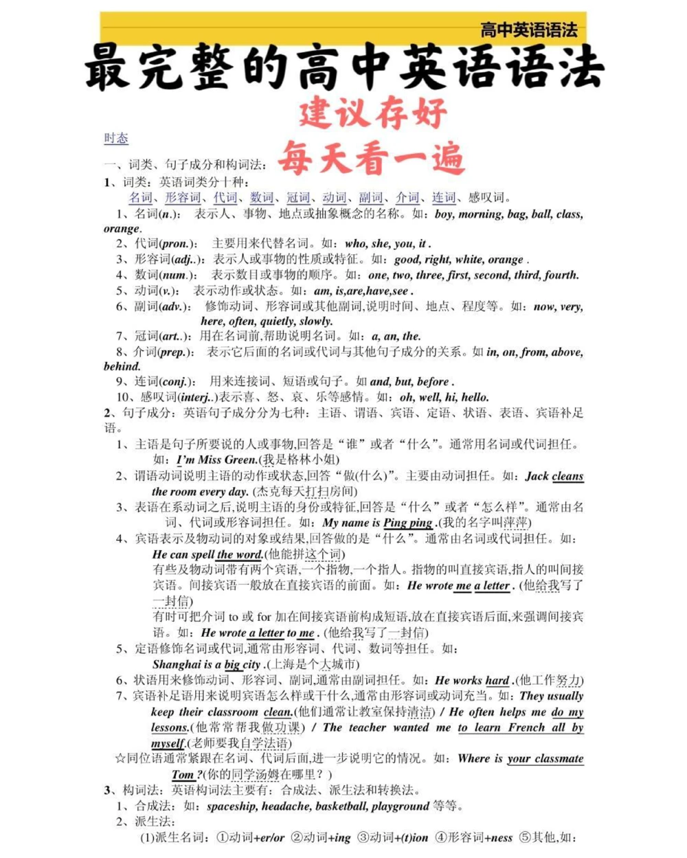 高一到高三三年的英语语法，艾特你英语不好的朋友来看，真的超完整的一篇总结，可以打印出来每天早上看一遍，英语光是背熟单词还不行，还得掌握语法，背熟单词再加上掌握语法，英语一定可以拿高分，先存起来#英语#英语语法#知识点总结#图文伙伴计划#抖音图文来了