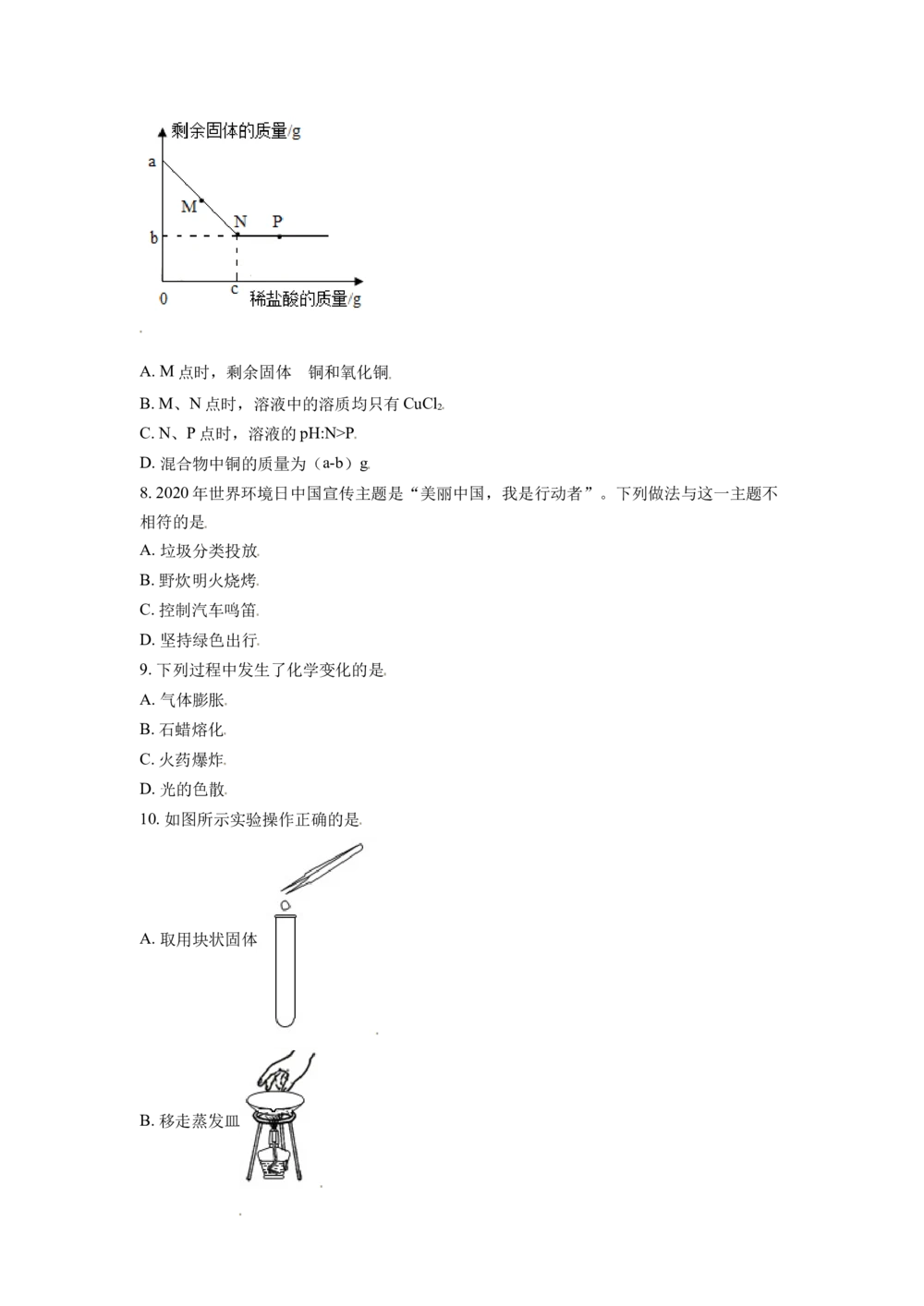 2020年河北省中考化学试题（原卷版）_河北省历年中考真题_5.河北化学（08-25）