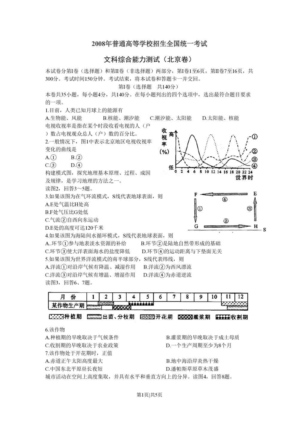 2008年高考地理试卷（北京）（空白卷）_地理历年高考真题_新&middot;PDF版2008-2025&middot;高考地理真题_地理（按省份分类）2008-2025_2008-2025&middot;（北京）地理高考真题