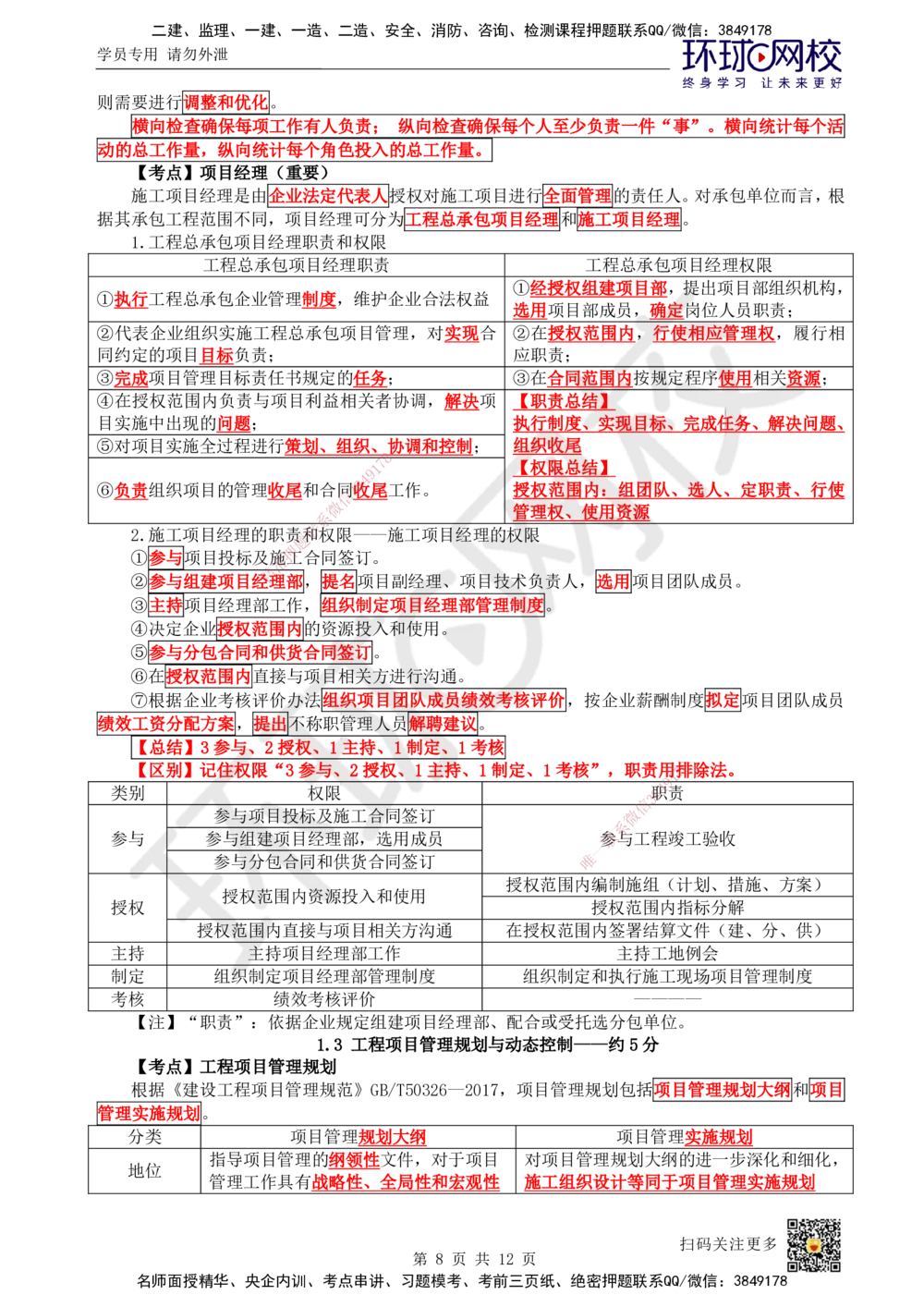 01.直播密训一_2026年一级建造师_2026年一建管理_2025年一建管理SVIP_04-冲刺串讲✿考点强化✿小灶集训_17-管理《直播密训班》张君HQ推荐_讲义