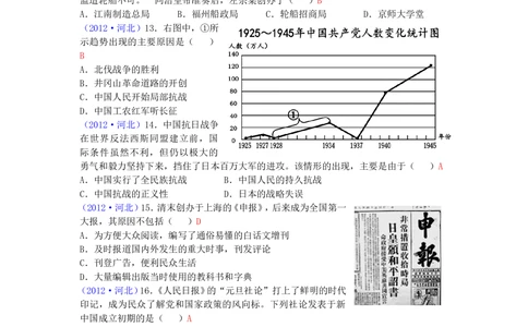 2012年河北省中考历史试题及答案_河北省历年中考真题_7.河北历史（08-25）