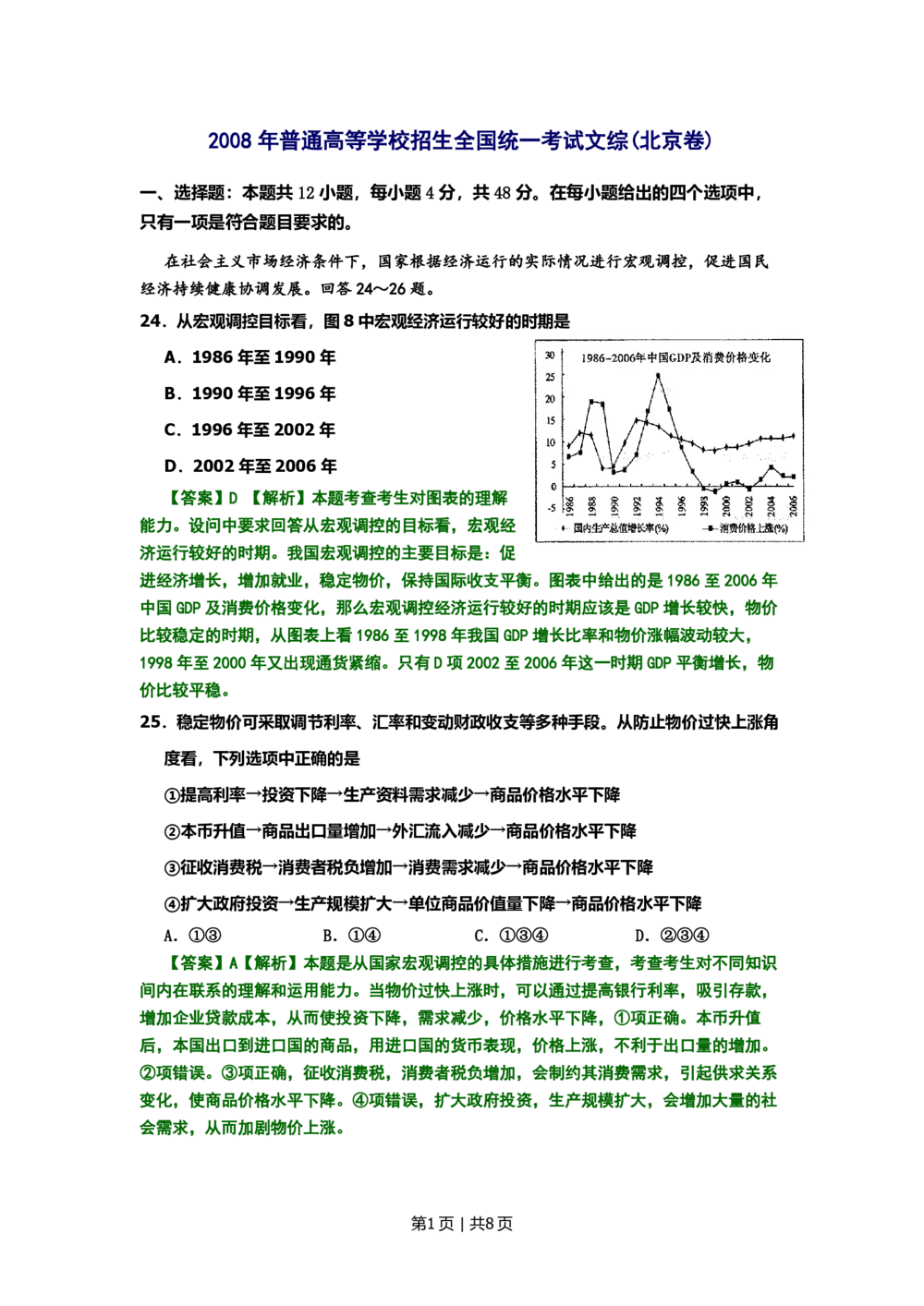 2008年高考生物试卷（北京）（解析卷）_政治历年高考真题_新&middot;PDF版2008-2025&middot;高考政治真题_政治（按年份分类）2008-2025_2008&middot;政治高考真题