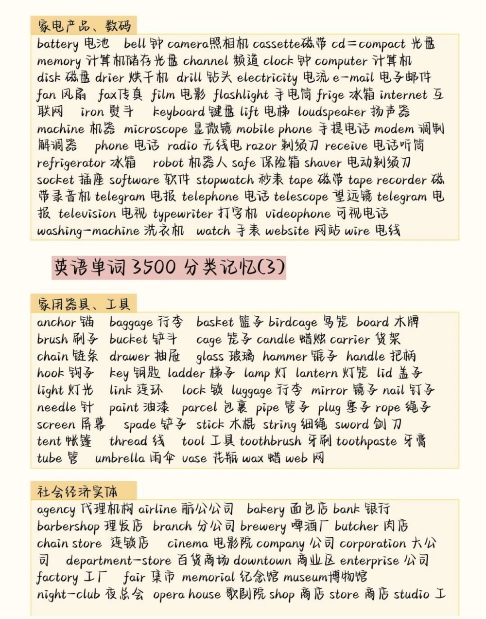 高中英语3500词汇分类记忆，背完你的英语就真的厉害了#英语#英语没那么难#英语单词#图文伙伴计划#抖音图文来了_中小学精品资料(高清可打印)_初中大全集高清资料整理版
