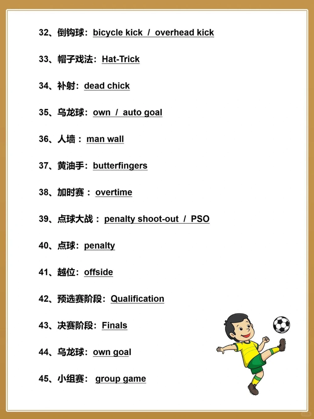 资深球迷get️️59个世界杯足球英语词汇_中小学精品资料(高清可打印)_初中大全集高清资料整理版