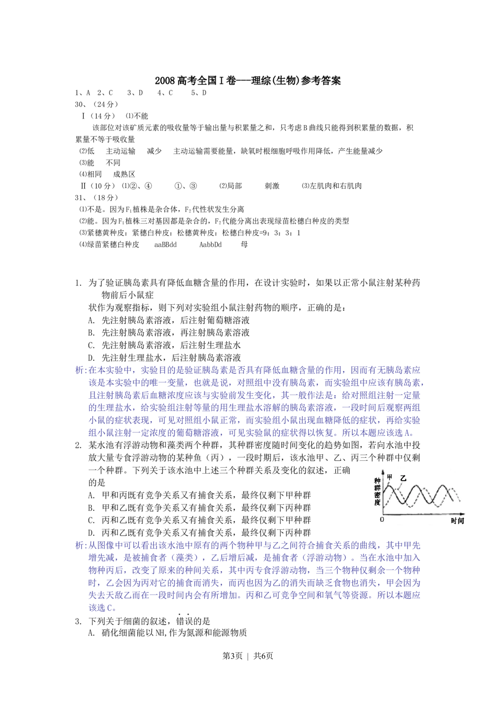 2008年高考生物试卷（浙江）（解析卷）_生物历年高考真题_新&middot;Word版2008-2025&middot;高考生物真题_生物（按试卷类型分类）2008-2025_自主命题卷&middot;生物（2008-2025）_浙江自主命题&middot;生物（2008-2025）