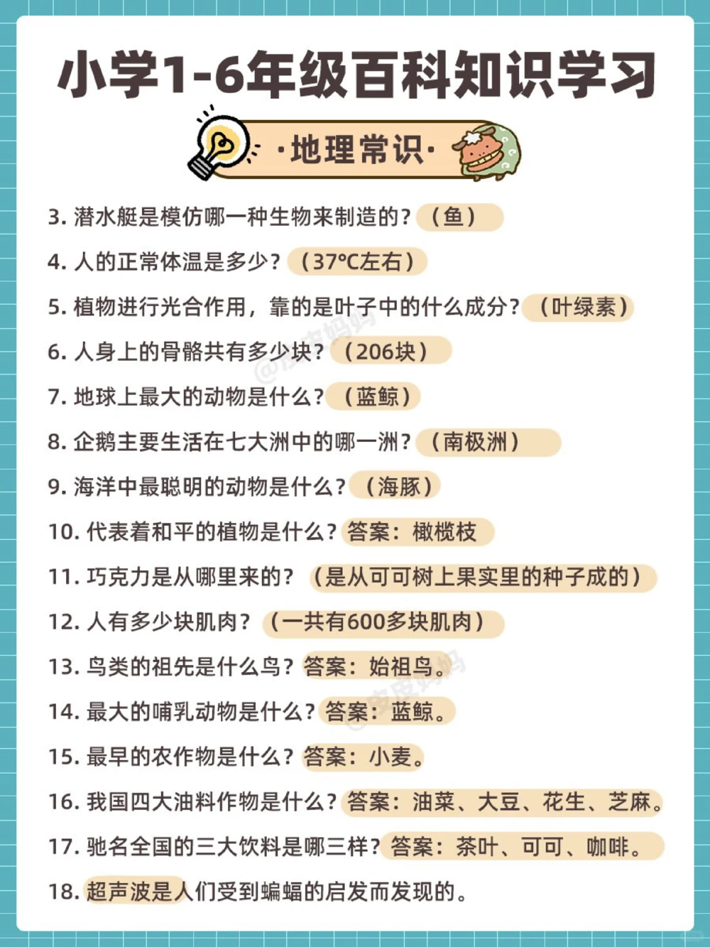 百科常识小学1-6年级百科知识学习！_中小学精品资料(高清可打印)_百科知识大全集312份高清资料整理版