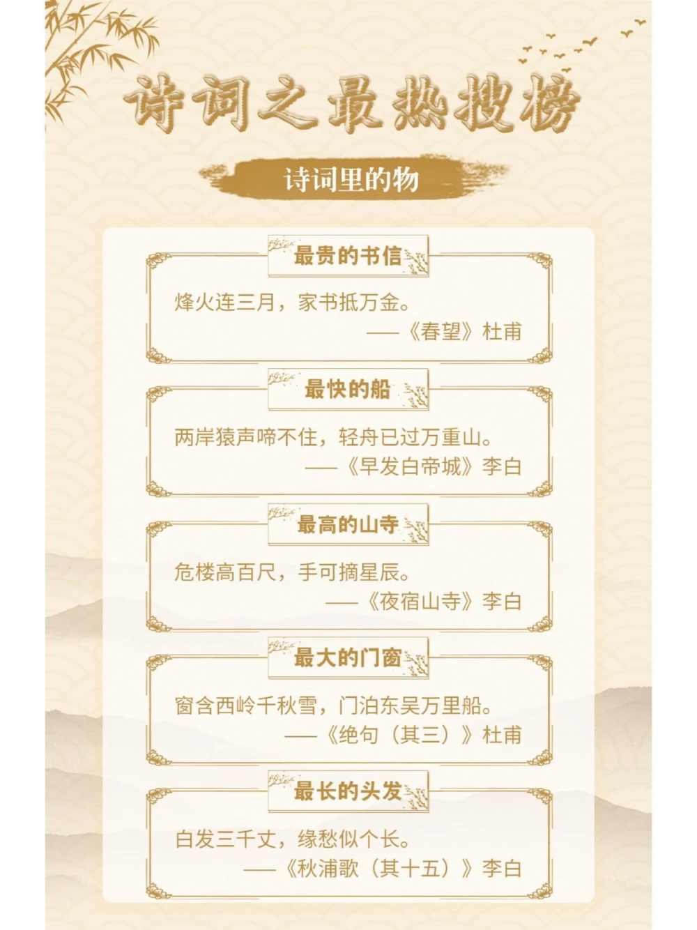 趣味学古诗！诗词之最&ldquo;热搜榜&rdquo;（下）_中小学精品资料(高清可打印)_古诗词大全集281份高清资料整理版