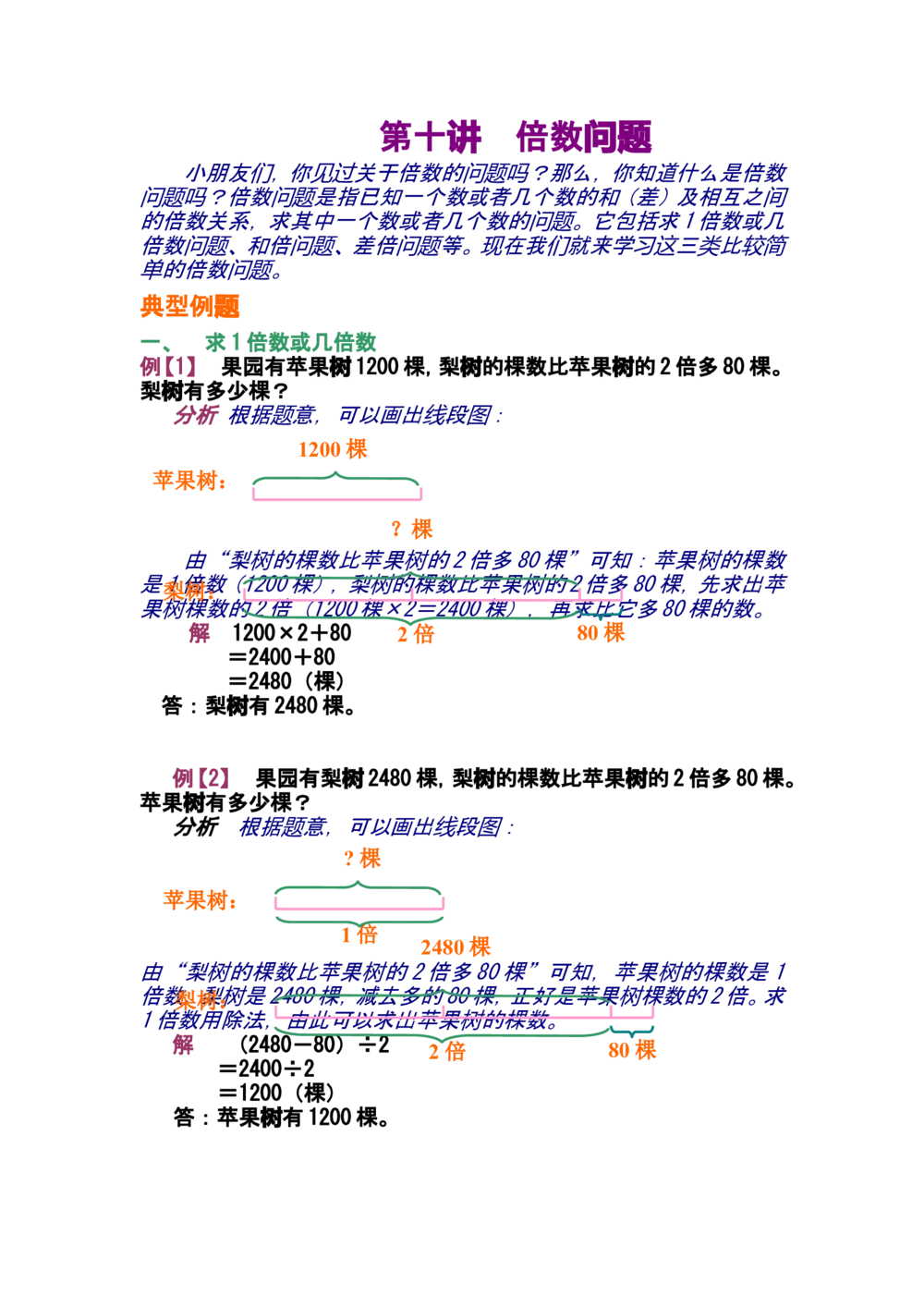 第十讲简单的倍数问题_小学奥数举一反三1-6年级相关课程_奥数分专题题型与解题思路_小学奥数知识讲解