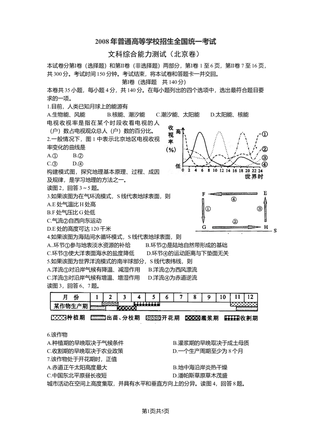 2008年高考地理试卷（北京）（空白卷）_地理历年高考真题_新&middot;Word版2008-2025&middot;高考地理真题_地理（按试卷类型分类）2008-2025_自主命题卷&middot;地理（2008-2025）_北京自主命题&middot;地理（2008-2025）