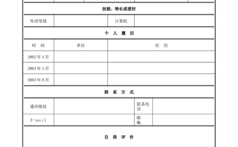 118.清晰干练_表格式_适用于在职人员_1页式_无内容_无封面_26考研复试_10考研复试资料25_考研经典面试系列（复试技巧调剂指导口语指导自我介绍导师模板）_简历模板大全_26
