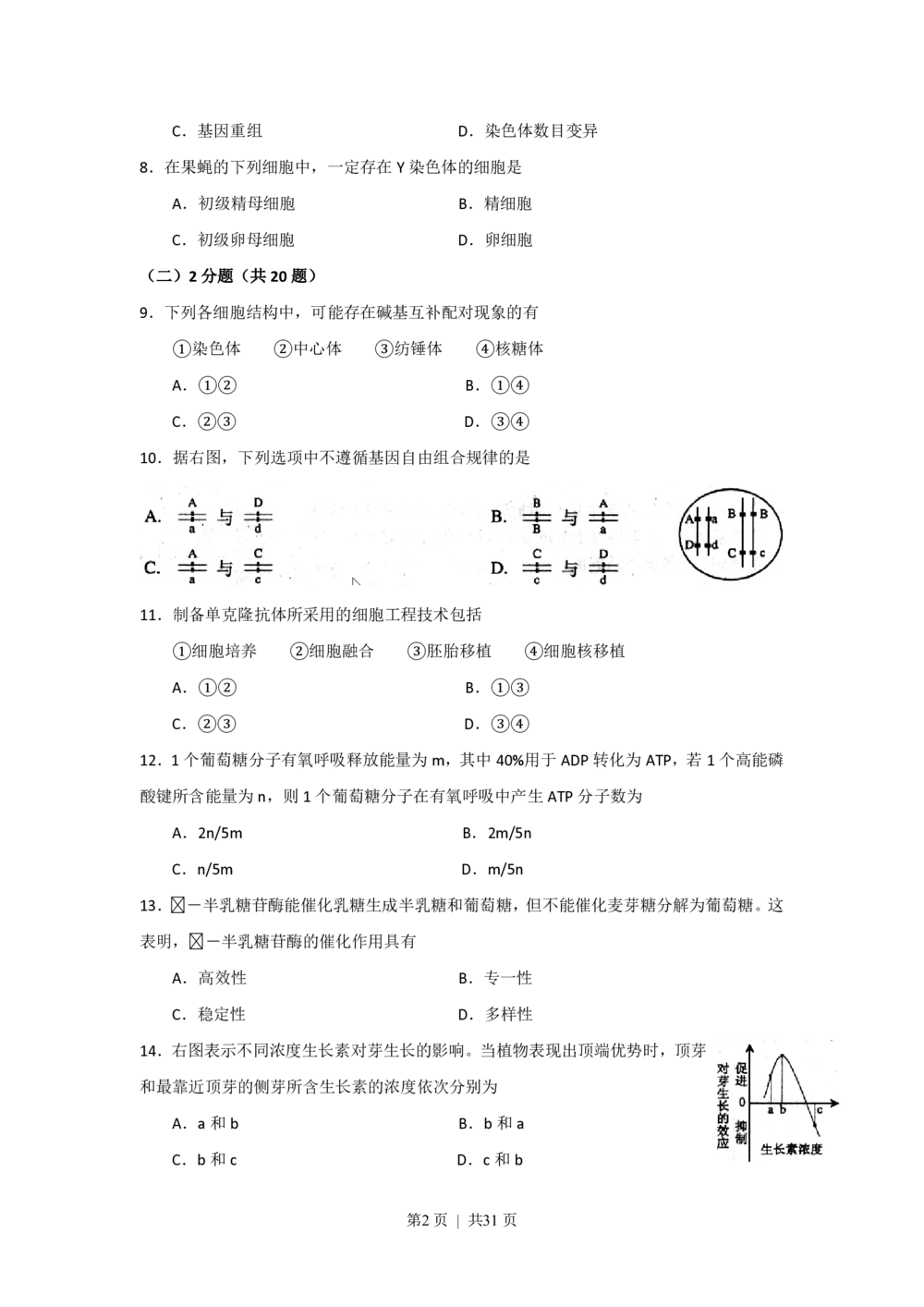 2008年高考生物试卷（上海）（解析卷）_生物历年高考真题_新&middot;PDF版2008-2025&middot;高考生物真题_生物（按试卷类型分类）2008-2025_自主命题卷&middot;生物（2008-2025）_上海自主命题&middot;生物（2008-2022）