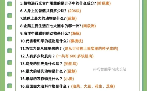 百科常识55个小学必备的生物理化常识_中小学精品资料(高清可打印)_百科知识大全集312份高清资料整理版