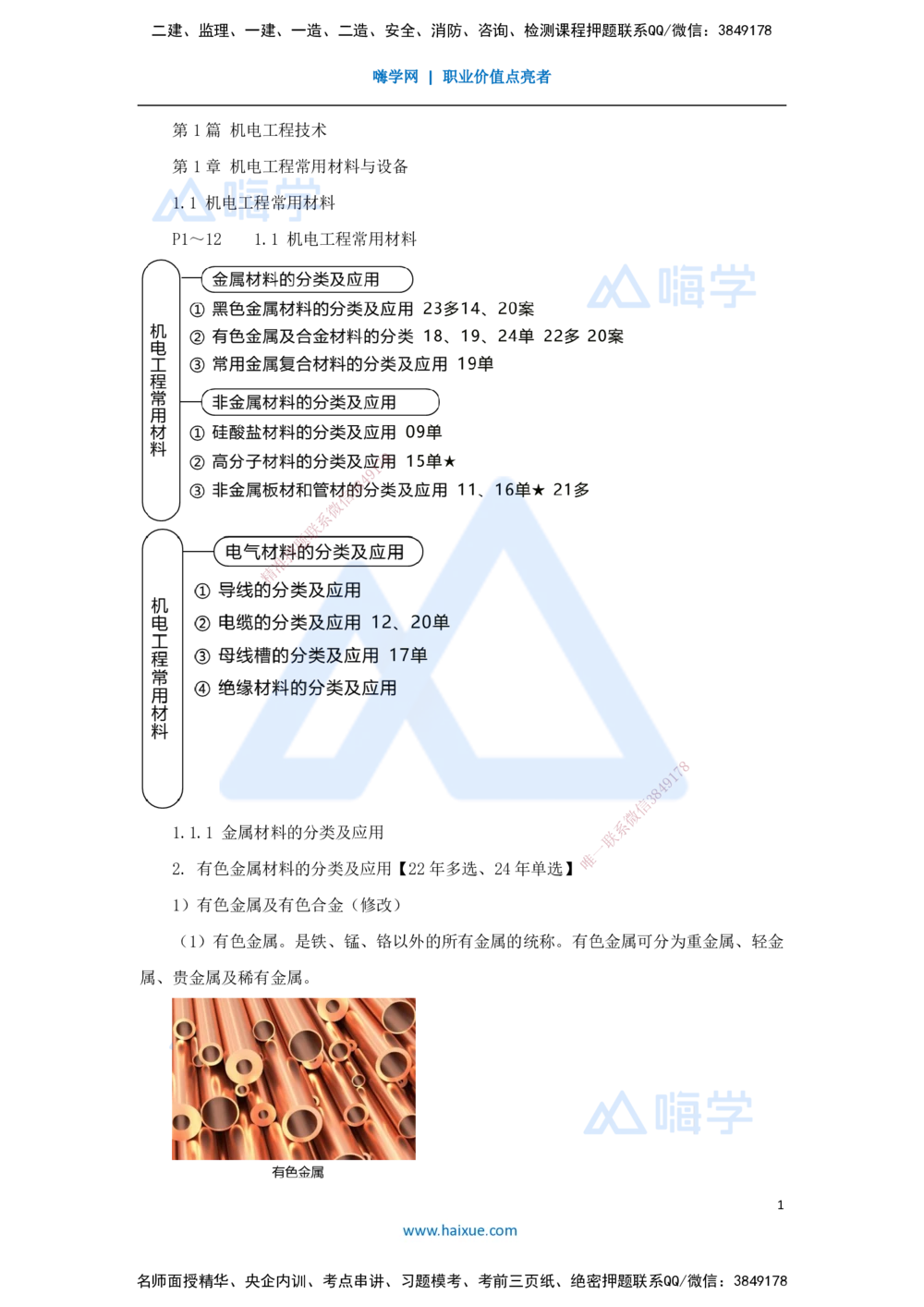 01.2025朱培浩-名师冲刺特训-（1）机电工程常用材料与设备_2026年一级建造师_2026年一建机电_2025年一建机电SVIP_04-冲刺串讲✿考点强化✿小灶集训_讲义