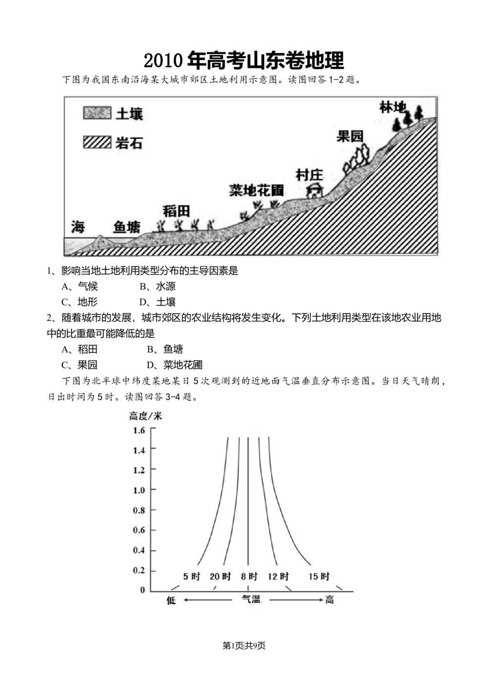 2010年高考地理试卷（山东）（空白卷）_地理历年高考真题_新&middot;Word版2008-2025&middot;高考地理真题_地理（按年份分类）2008-2025_2010&middot;地理高考真题