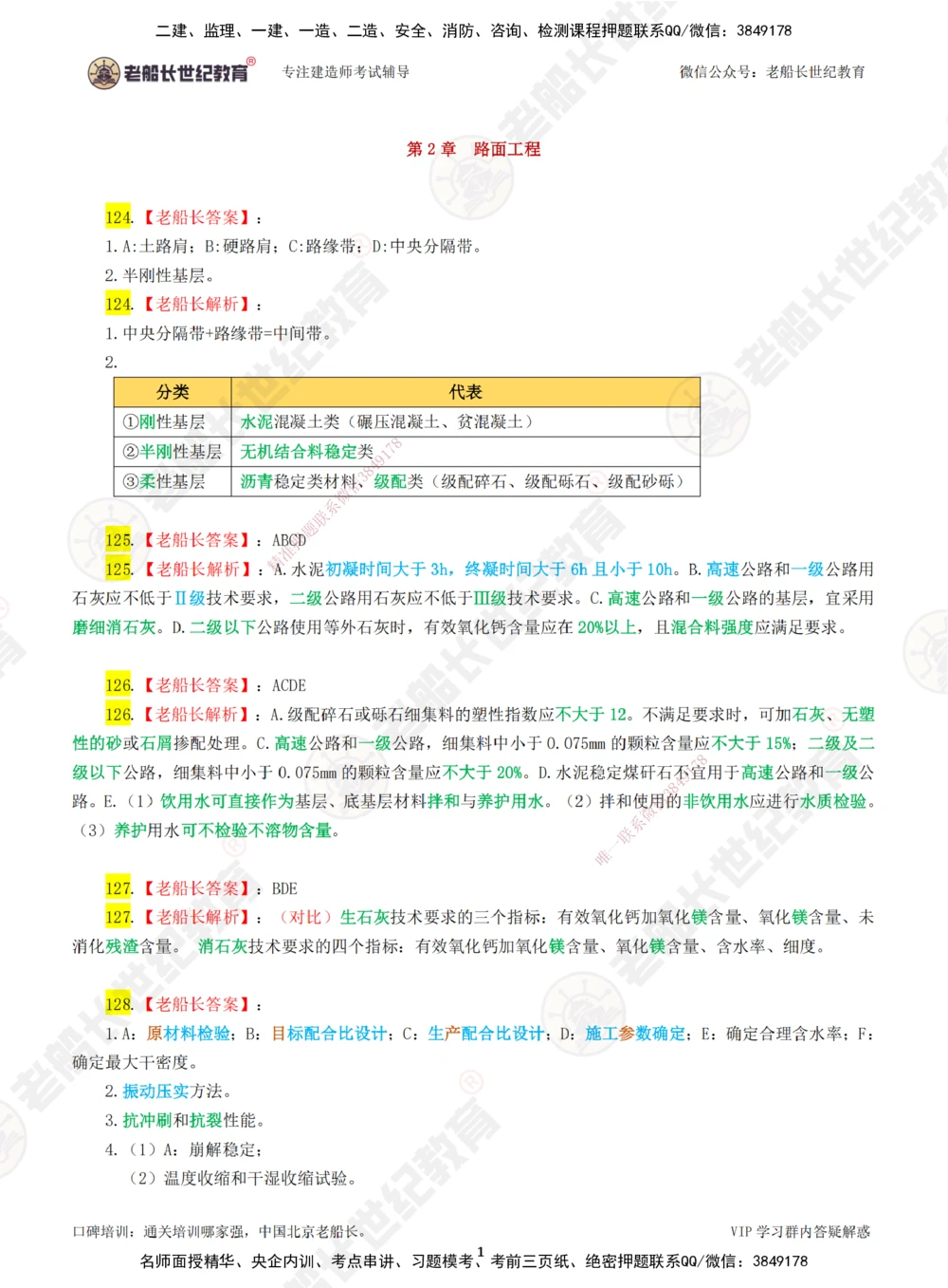 03老船长一建公路&mdash;&mdash;点题强化直播03-答案_2026年一级建造师_2026年一建公路_2025年一建公路SVIP_04-冲刺串讲✿考点强化✿小灶集训_21-公路《点题强化班》老船长JQ推荐_讲义