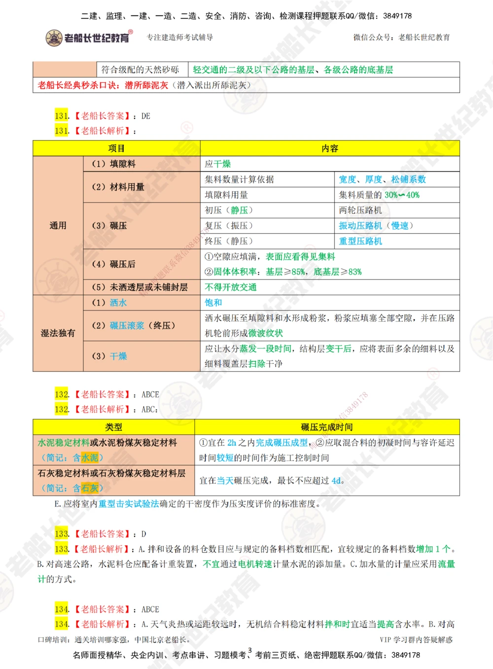 03老船长一建公路&mdash;&mdash;点题强化直播03-答案_2026年一级建造师_2026年一建公路_2025年一建公路SVIP_04-冲刺串讲✿考点强化✿小灶集训_21-公路《点题强化班》老船长JQ推荐_讲义