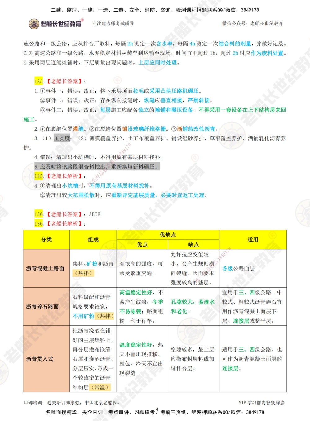 03老船长一建公路&mdash;&mdash;点题强化直播03-答案_2026年一级建造师_2026年一建公路_2025年一建公路SVIP_04-冲刺串讲✿考点强化✿小灶集训_21-公路《点题强化班》老船长JQ推荐_讲义