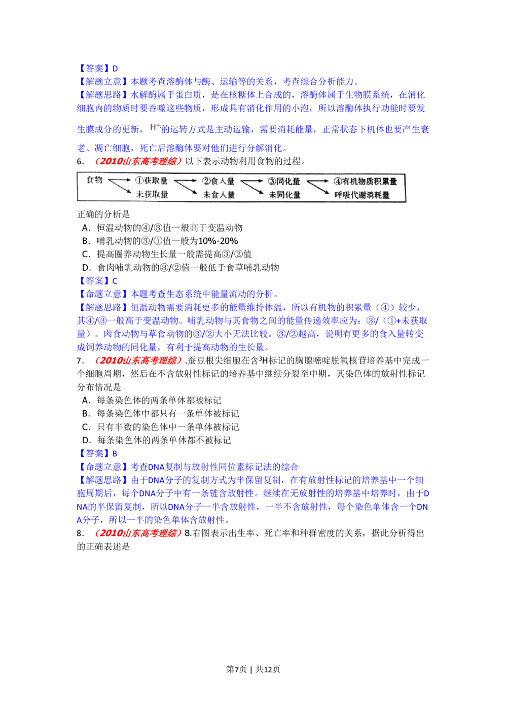 2010年高考生物试卷（山东）（解析卷）_生物历年高考真题_新&middot;PDF版2008-2025&middot;高考生物真题_生物（按省份分类）2008-2025_2008-2025&middot;（山东）生物高考真题