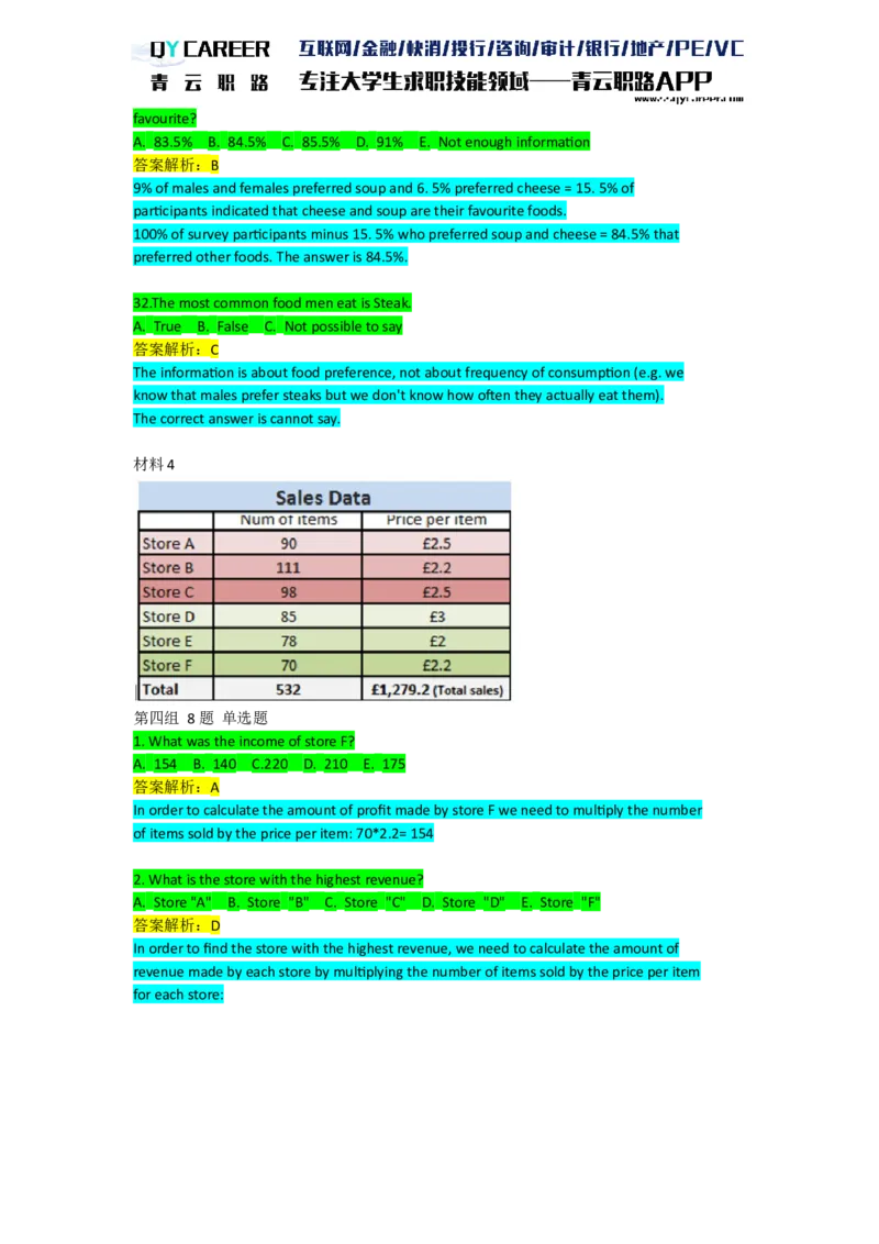 Numericalcomprehension_2025春招题库汇总_十大行测题库_2023年十大热门题库更新中_05、TalentQ汇总_TalentQ笔试题库英文_03、英文-解析版_numerical文字版