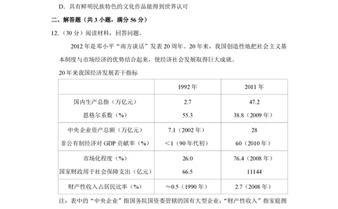2012年高考政治试卷（天津）（空白卷）_政治历年高考真题_新&middot;PDF版2008-2025&middot;高考政治真题_政治（按年份分类）2008-2025_2012&middot;政治高考真题