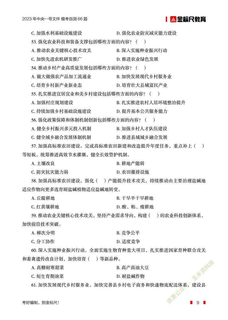 2023年中央一号文件自测66题_三桶油_中石化笔试_中石化笔试_8、时政（全年持续更新）_2023时政全年持续更新_重要会议及文件_2023一号文件