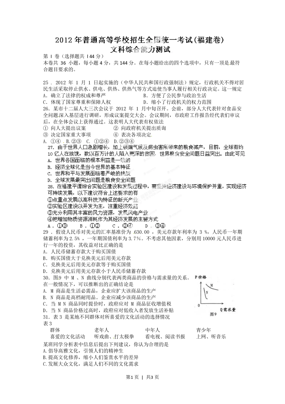 2012年高考政治试卷（福建）（空白卷）_政治历年高考真题_新&middot;PDF版2008-2025&middot;高考政治真题_政治（按年份分类）2008-2025_2012&middot;政治高考真题