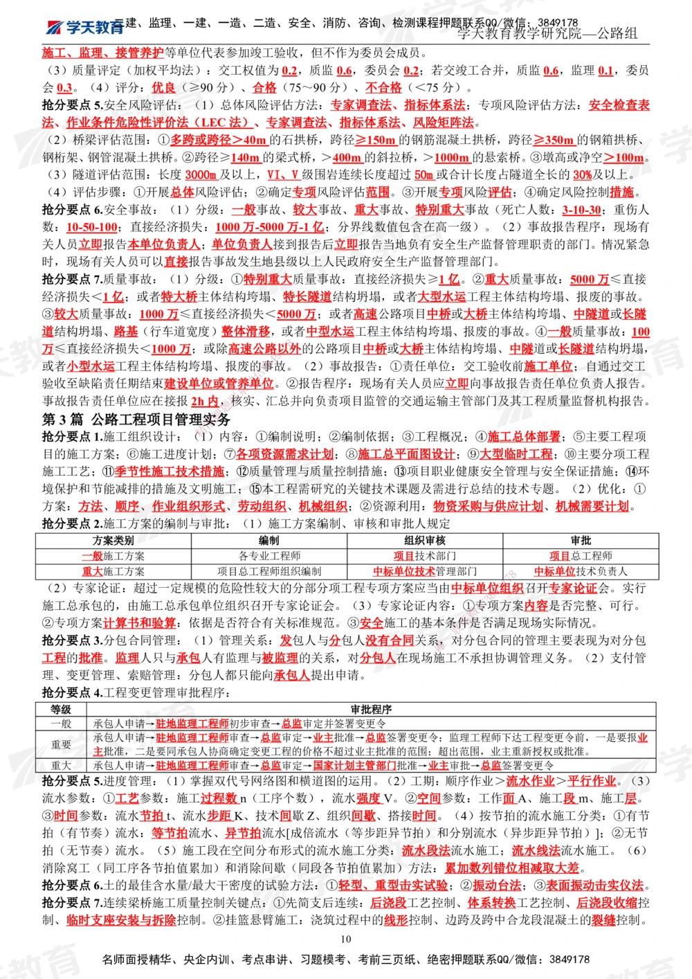 01.2025一建《公路》考前10页纸（完整版）_2026年一级建造师_2026年一建公路_2025年一建公路SVIP_05-考前密训✿央企特训✿机构普押_16-公路《考前十页纸》XT
