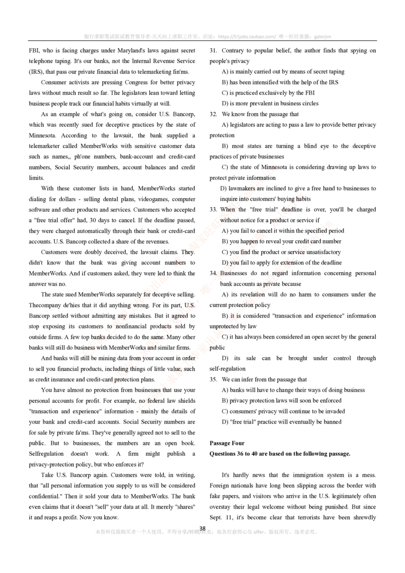 5-4-5-英语部分专练题库--阅读理解专练题库(69页)_2025春招题库汇总_国企-运营商题库_电信笔试资料_最新_笔试_4英语部分