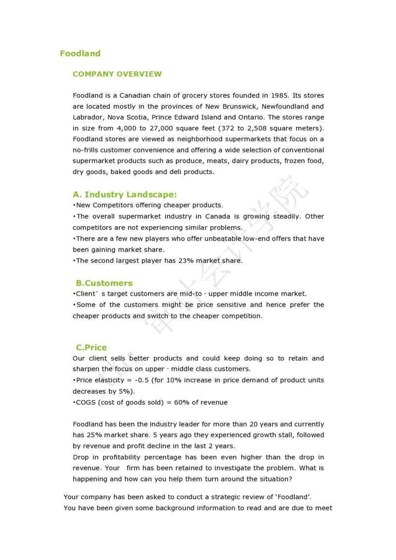 Case-foodland_2025春招题库汇总_四大case题库_2023四大面试资料（免费更新3个月）_安永_2023case（最新）_英文原case
