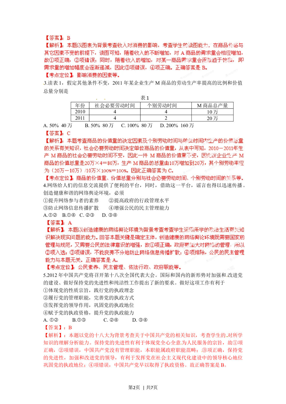 2012年高考政治试卷（安徽）（解析卷）_政治历年高考真题_新&middot;Word版2008-2025&middot;高考政治真题_政治（按年份分类）2008-2025_2012&middot;政治高考真题