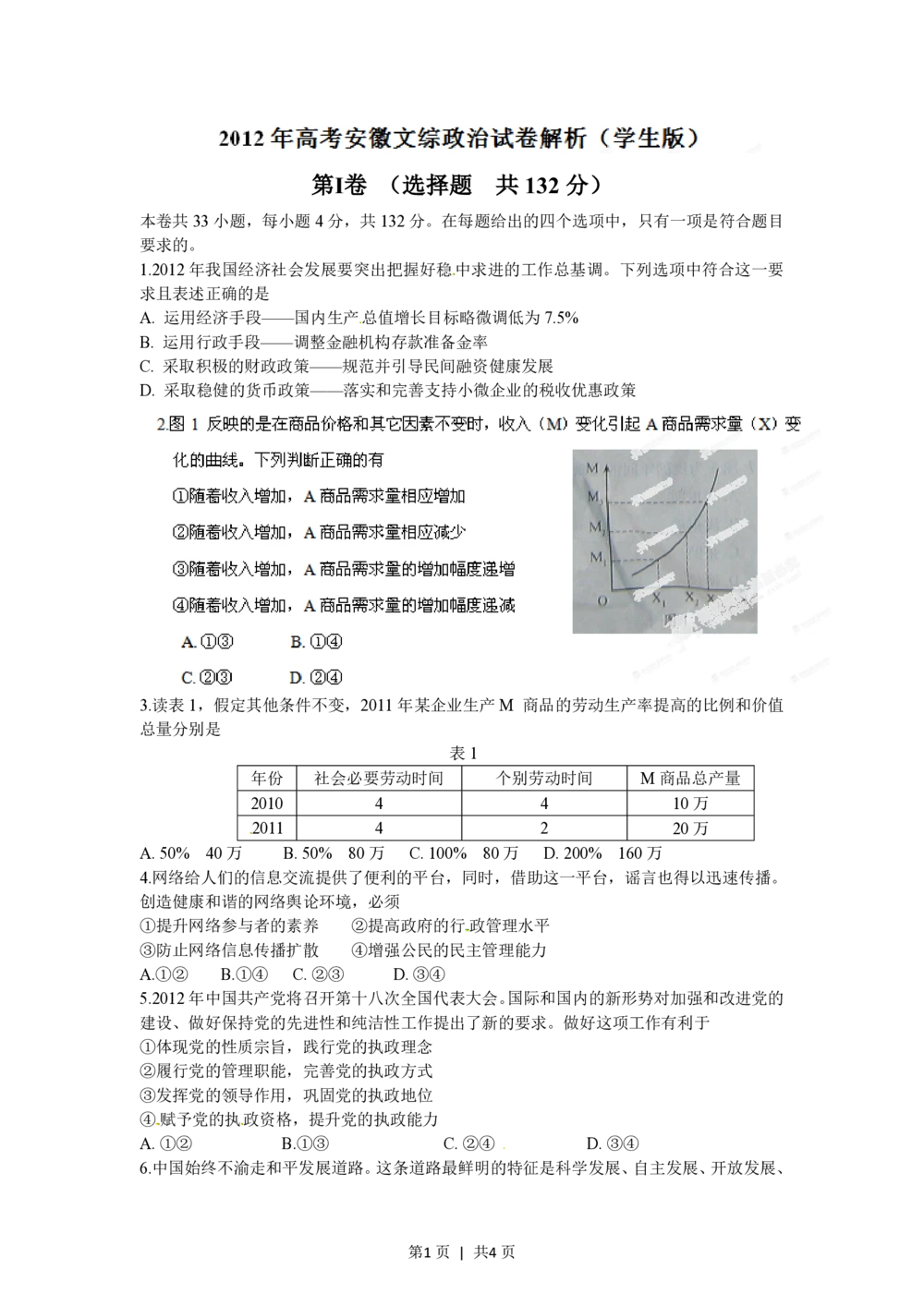 2012年高考政治试卷（安徽）（空白卷）_政治历年高考真题_新&middot;PDF版2008-2025&middot;高考政治真题_政治（按年份分类）2008-2025_2012&middot;政治高考真题