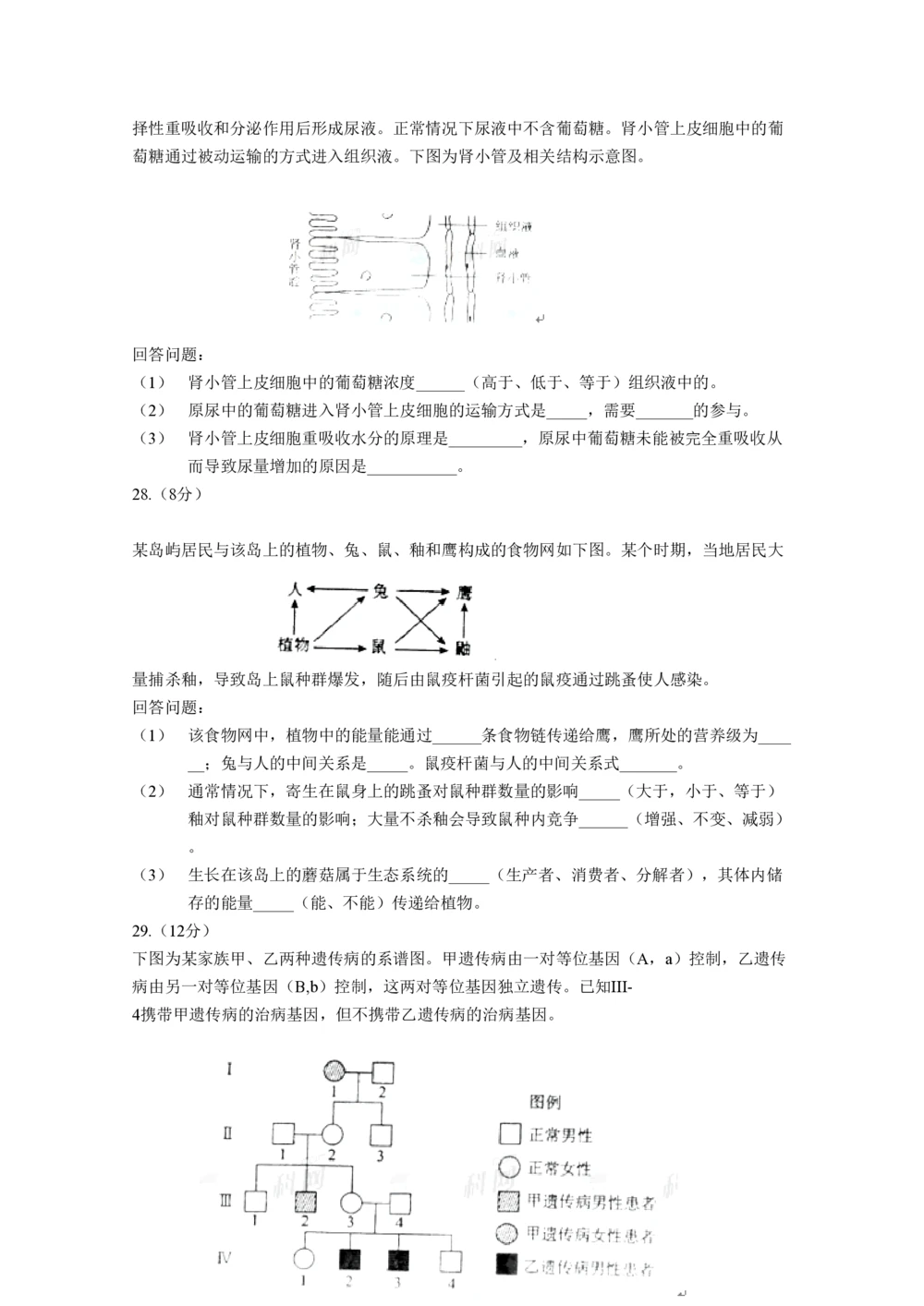 2011年高考生物试卷（海南）（空白卷）_生物历年高考真题_新&middot;PDF版2008-2025&middot;高考生物真题_生物（按年份分类）2008-2025_2011&middot;高考生物真题