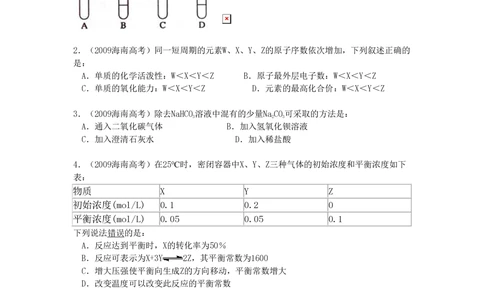 2009年高考化学试卷（海南）（空白卷）_历年高考真题合集_化学历年高考真题_新&middot;PDF版2008-2025&middot;高考化学真题_化学（按年份分类）2008-2025_2009&middot;高考化学真题