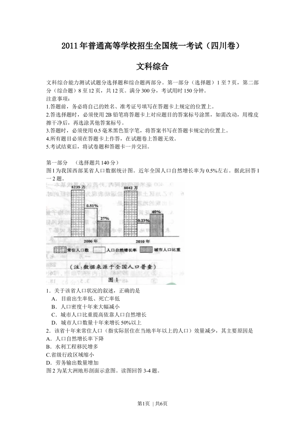 2011年高考地理试卷（四川）（空白卷）_地理历年高考真题_新&middot;Word版2008-2025&middot;高考地理真题_地理（按省份分类）2008-2025_2008-2024&middot;（四川）地理高考真题