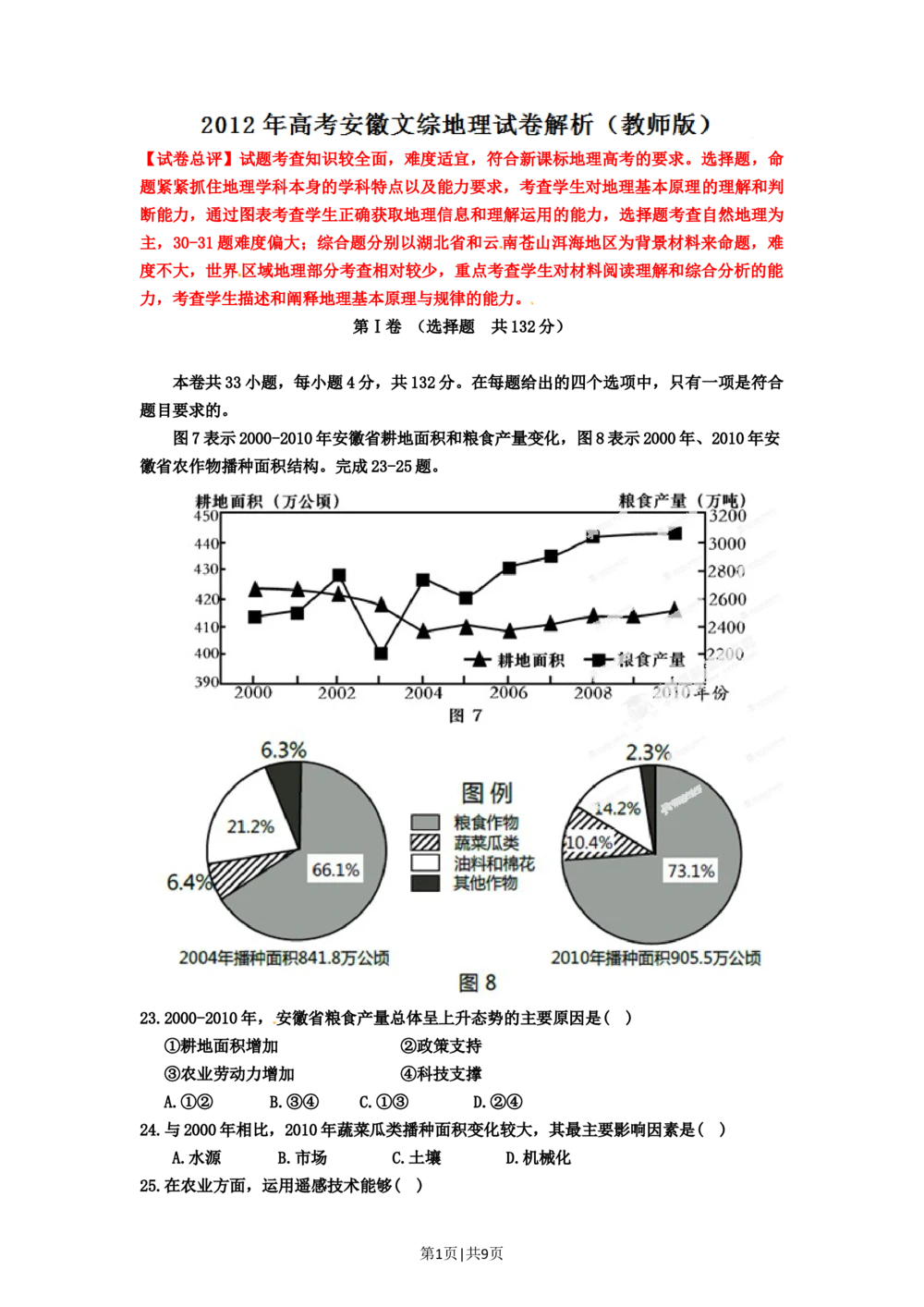 2012年高考地理试卷（安徽）（解析卷）_地理历年高考真题_新&middot;Word版2008-2025&middot;高考地理真题_地理（按试卷类型分类）2008-2025_自主命题卷&middot;地理（2008-2025）