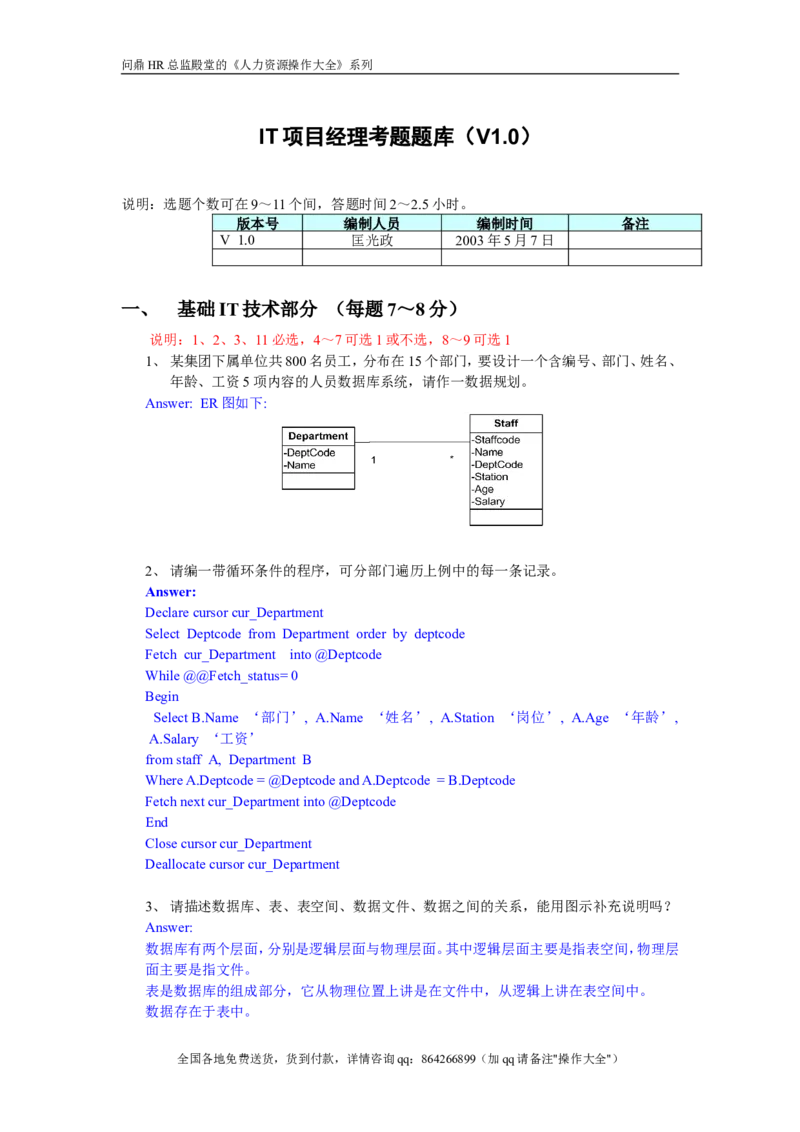 IT项目经理考题V1-answer_2025春招题库汇总_银行题库-1_银行全套上岸资料_500套面试话术_05面试话术实例_07案例_实例美的集团-招聘笔试题库（共76个岗位的笔试题）_华润hr_IT类