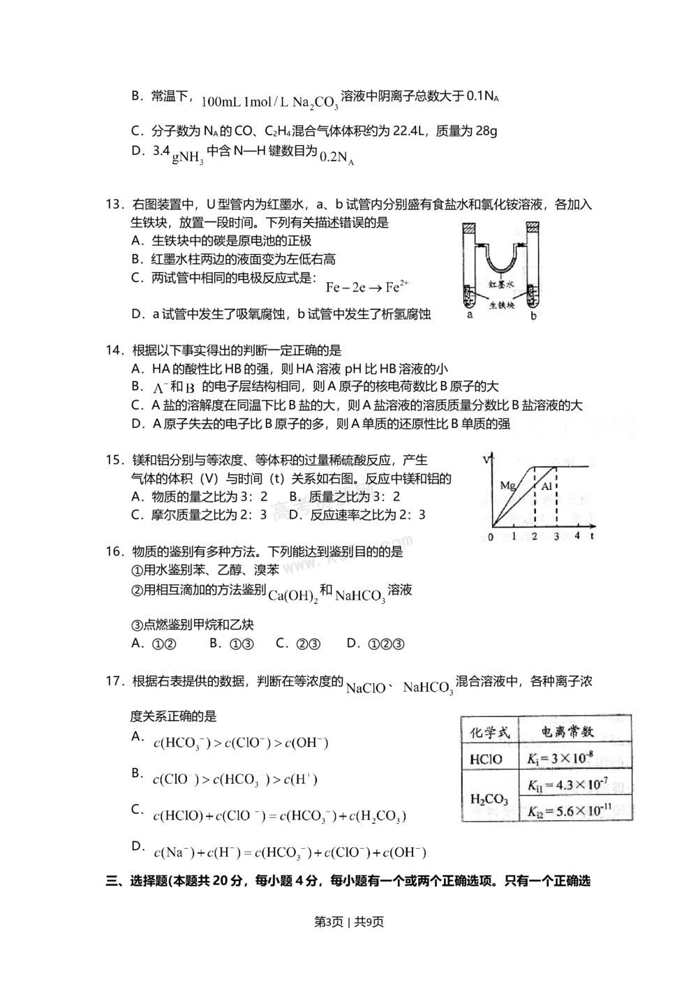 2009年高考化学试卷（上海）（空白卷）_历年高考真题合集_化学历年高考真题_新&middot;Word版2008-2025&middot;高考化学真题_化学（按试卷类型分类）2008-2025_自主命题卷&middot;化学（2008-2025）