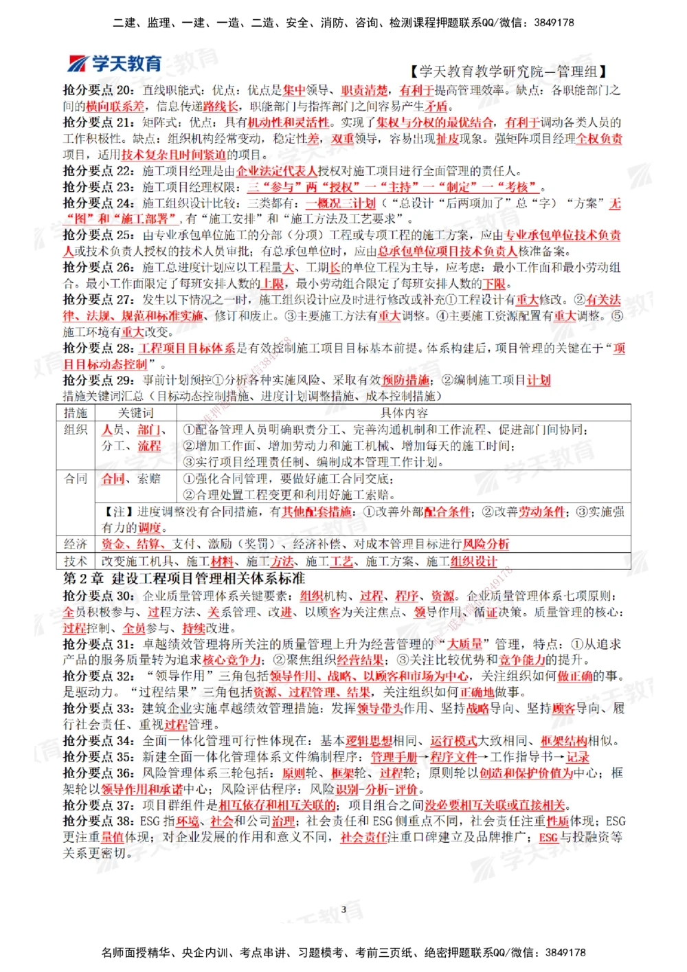 01.2025一建《管理》考前10页纸（完整版）_2026年一级建造师_2026年一建管理_2025年一建管理SVIP_05-考前密训✿央企特训✿机构普押_27-管理《考前十页纸》XT