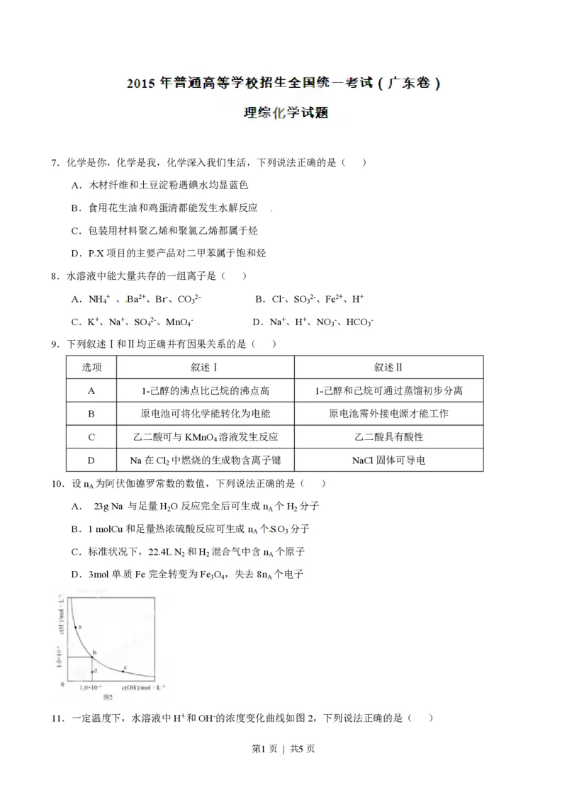 2015年高考化学试卷（广东）（空白卷）_历年高考真题合集_化学历年高考真题_新&middot;PDF版2008-2025&middot;高考化学真题_化学（按年份分类）2008-2025_2015&middot;高考化学真题