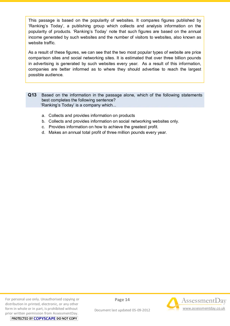 VerbalComprehensionTest2-Questions_2025春招题库汇总_十大行测题库_2023年十大热门题库更新中_05、TalentQ汇总_TalentQ笔试题库中文_TalentQ（图文版-参考）_2选看通用测试题，适用于TalentQ（N多题）