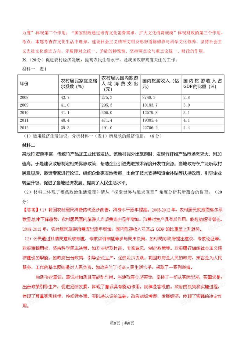 2014年高考政治试卷（安徽）（解析卷）_政治历年高考真题_新&middot;Word版2008-2025&middot;高考政治真题_政治（按年份分类）2008-2025_2014&middot;政治高考真题