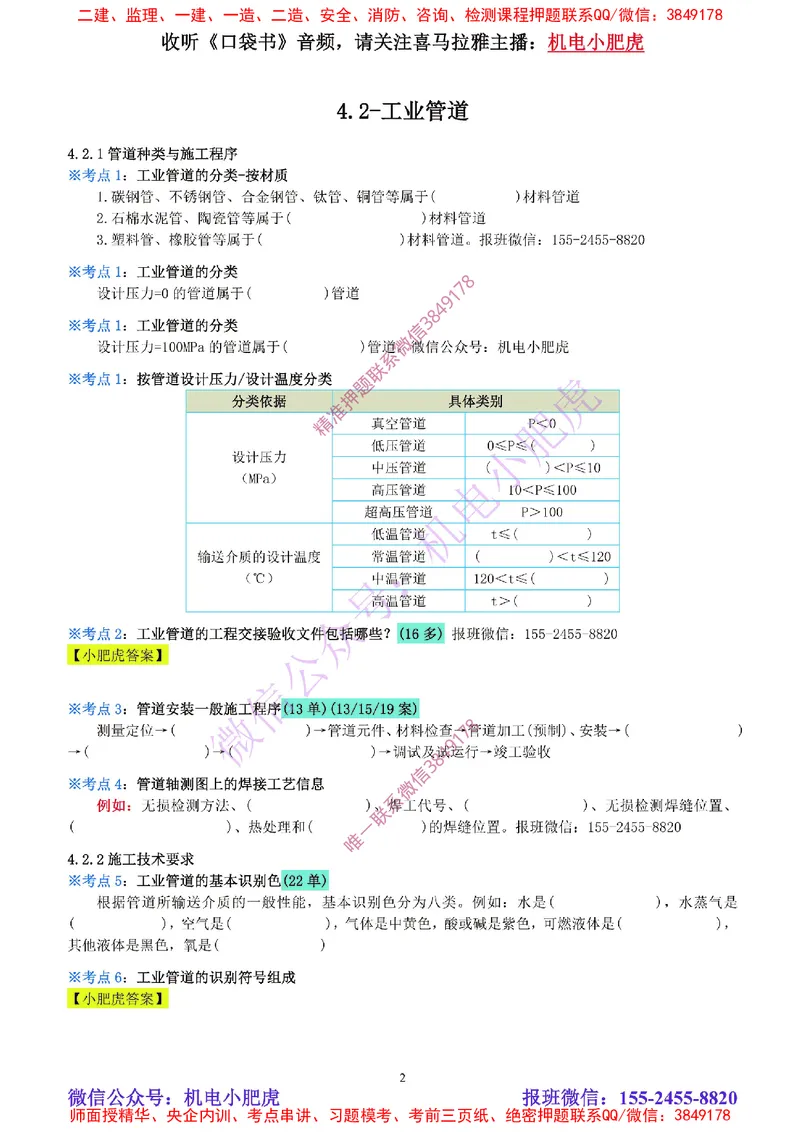 11-《考点一本通-空白版》工业管道_2026年一级建造师_2026年一建机电_2025年一建机电SVIP_02-基础精讲✿高端面授✿深度强化_11-机电《教材精讲班》小肥虎SMR_考点一本通-默写本