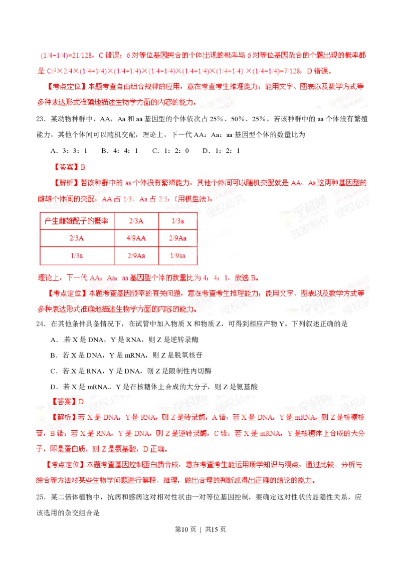 2014年高考生物试卷（海南）（解析卷）_生物历年高考真题_新&middot;PDF版2008-2025&middot;高考生物真题_生物（按年份分类）2008-2025_2014&middot;高考生物真题