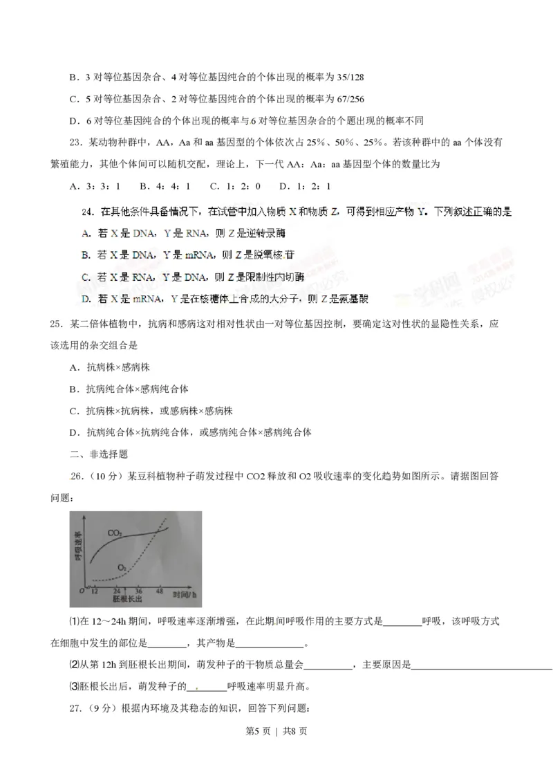 2014年高考生物试卷（海南）（空白卷）_生物历年高考真题_新&middot;PDF版2008-2025&middot;高考生物真题_生物（按年份分类）2008-2025_2014&middot;高考生物真题